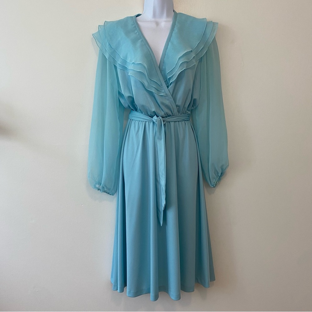 Vintage Gilberti NY surplice ruffle front pullover elastic waist dress